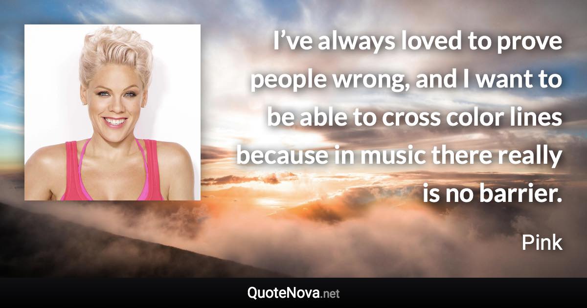 I’ve always loved to prove people wrong, and I want to be able to cross color lines because in music there really is no barrier. - Pink quote
