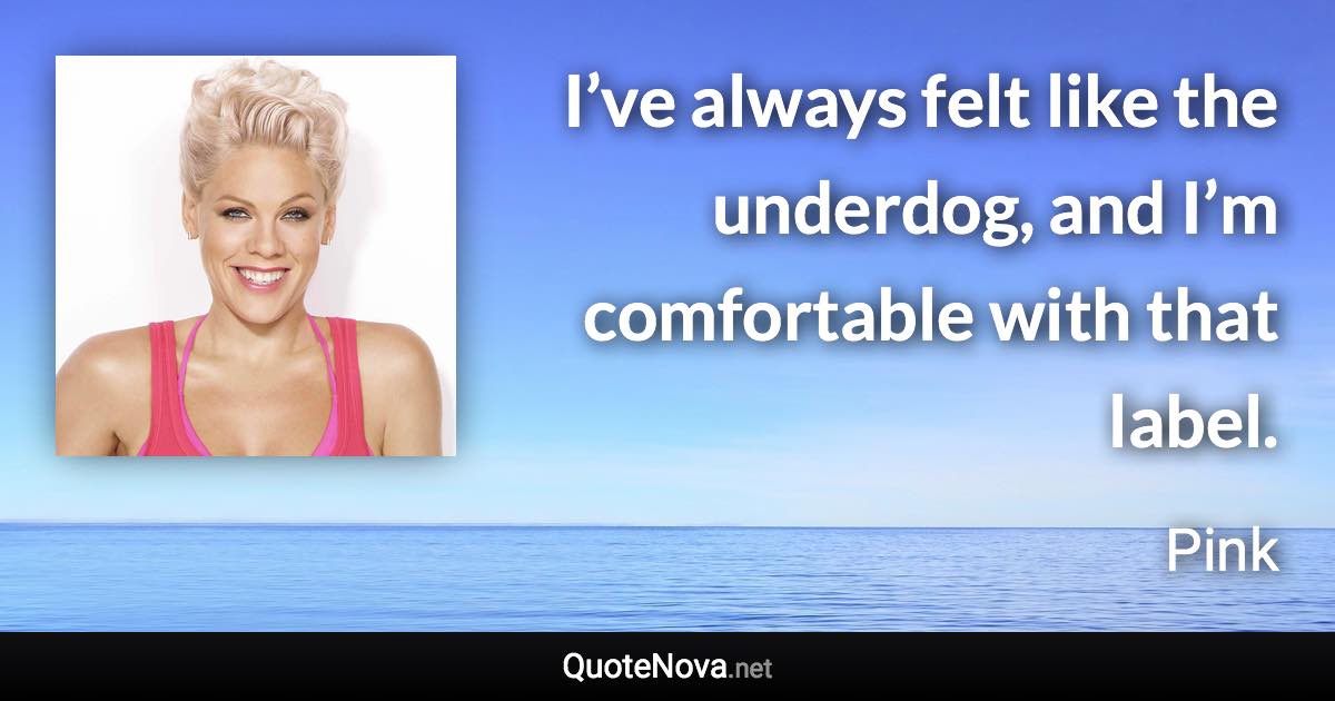 I’ve always felt like the underdog, and I’m comfortable with that label. - Pink quote