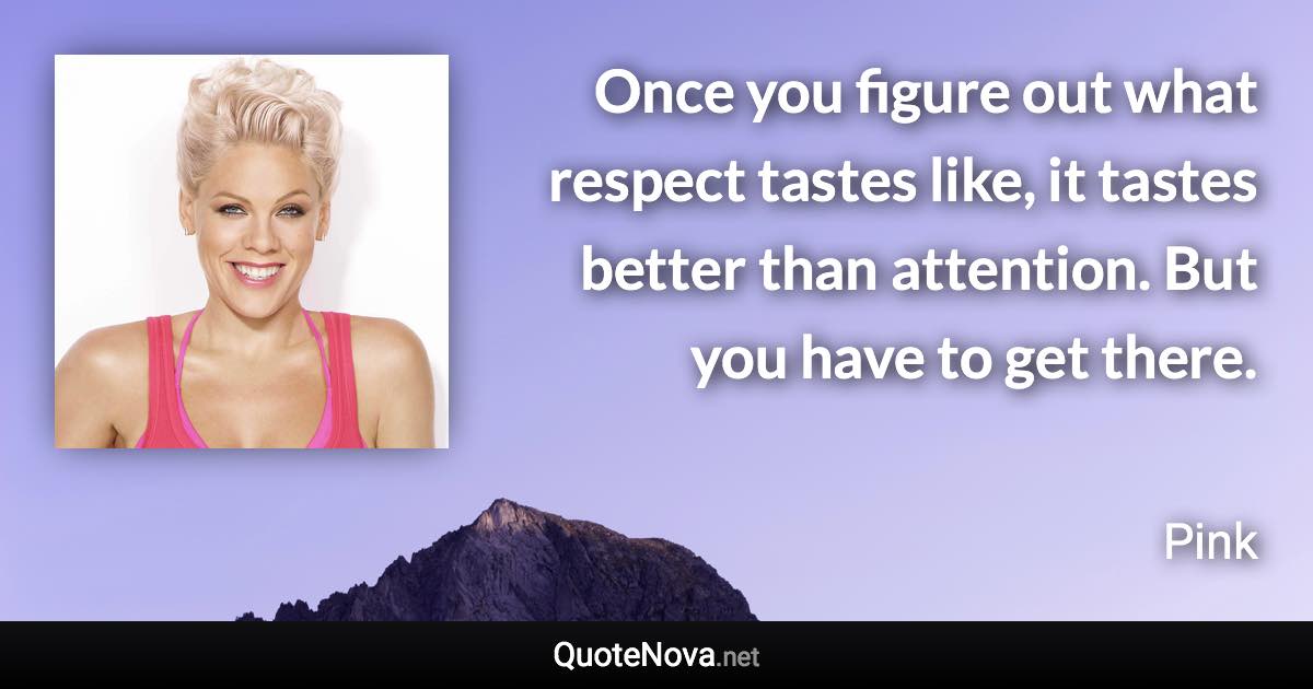 Once you figure out what respect tastes like, it tastes better than attention. But you have to get there. - Pink quote