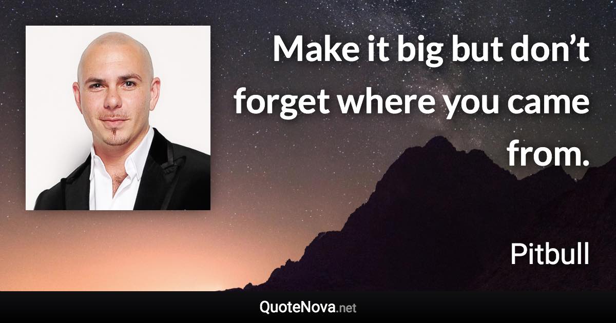 Make it big but don’t forget where you came from. - Pitbull quote