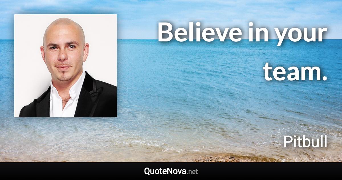 Believe in your team. - Pitbull quote