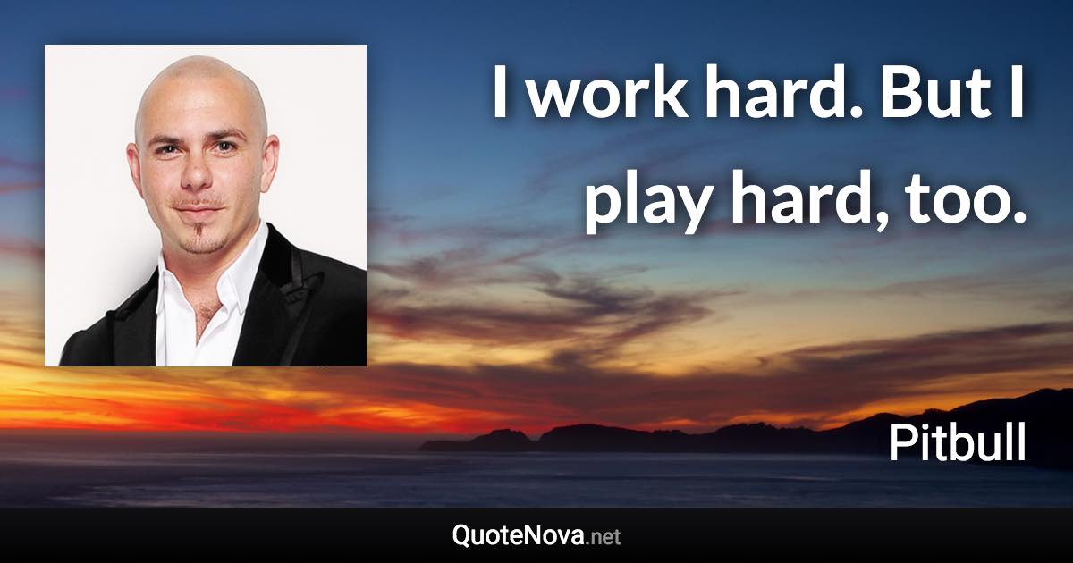 I work hard. But I play hard, too. - Pitbull quote