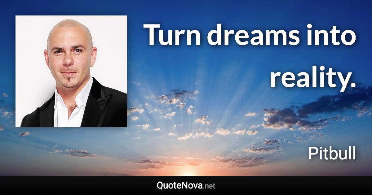 Turn dreams into reality. - Pitbull quote