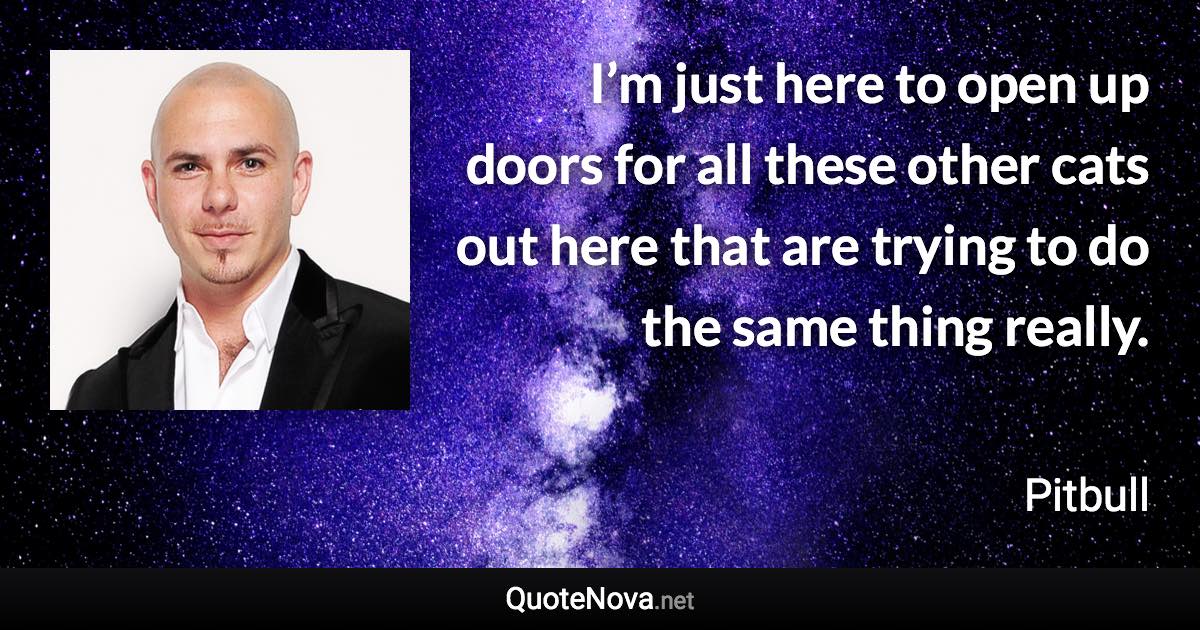 I’m just here to open up doors for all these other cats out here that are trying to do the same thing really. - Pitbull quote