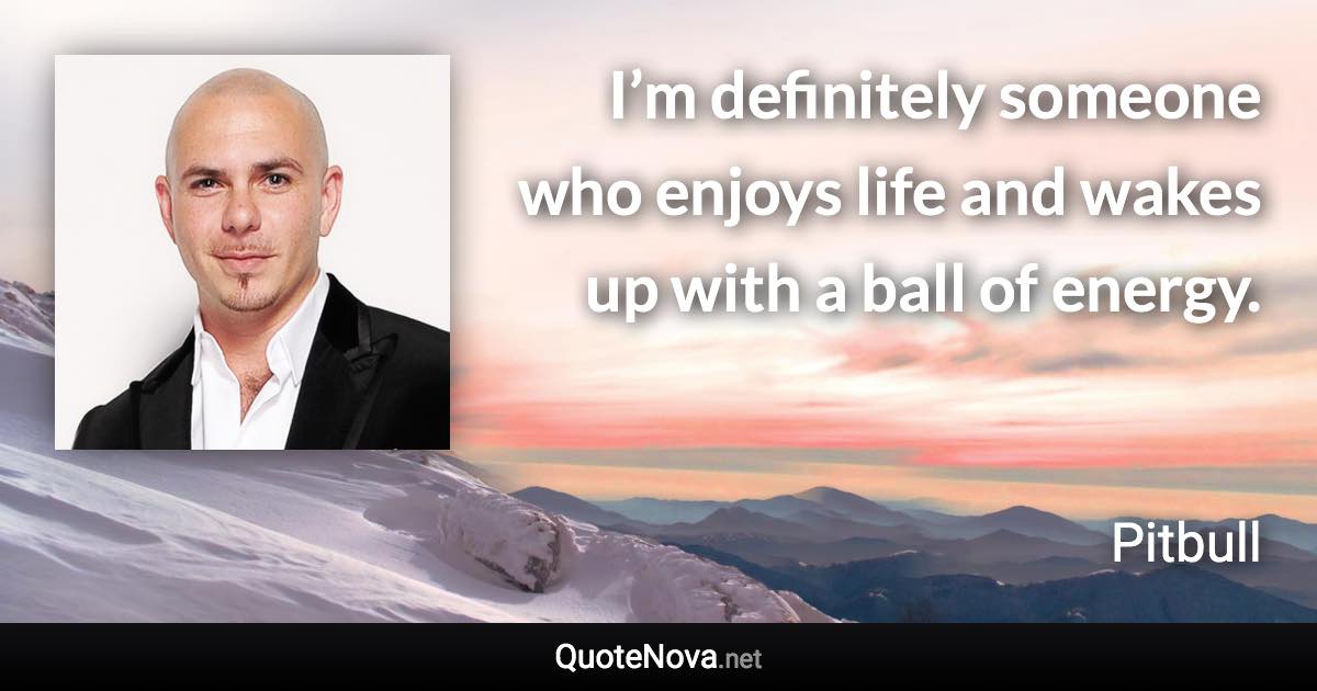 I’m definitely someone who enjoys life and wakes up with a ball of energy. - Pitbull quote