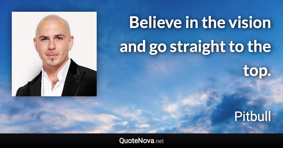 Believe in the vision and go straight to the top. - Pitbull quote