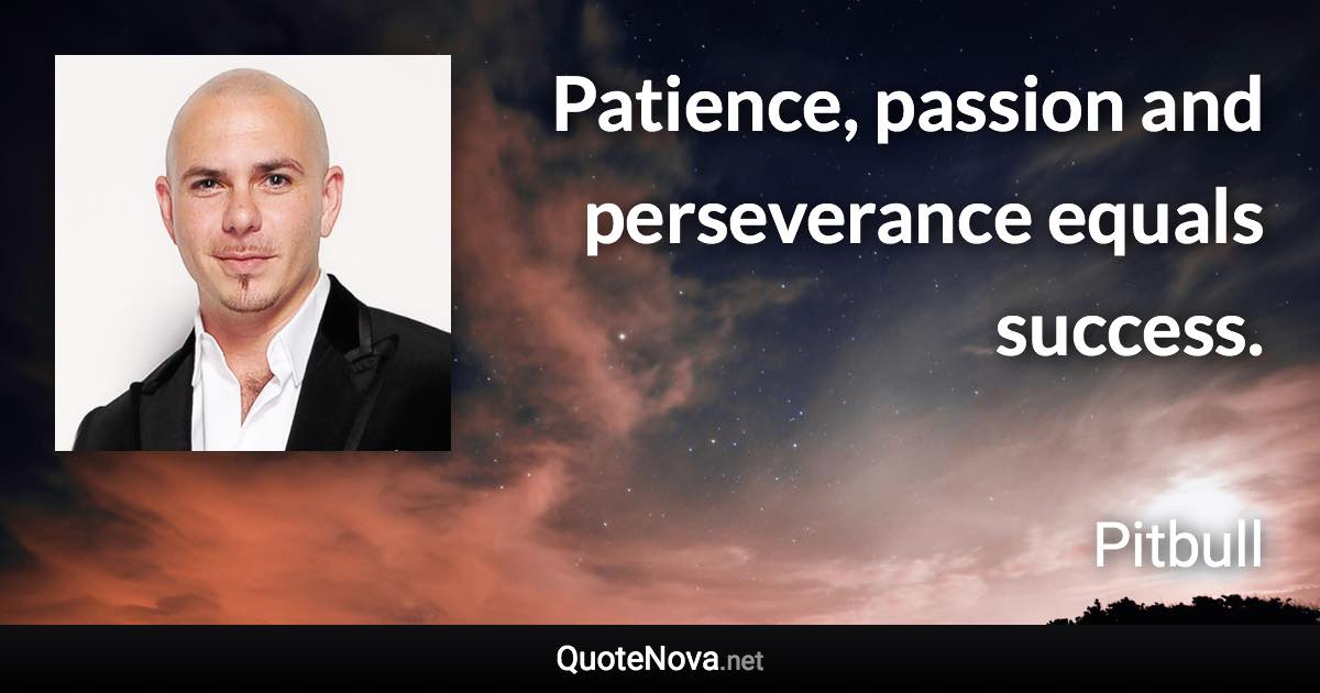 Patience, passion and perseverance equals success. - Pitbull quote