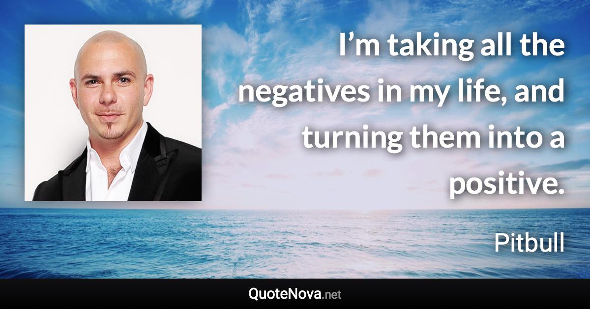 I’m taking all the negatives in my life, and turning them into a positive. - Pitbull quote