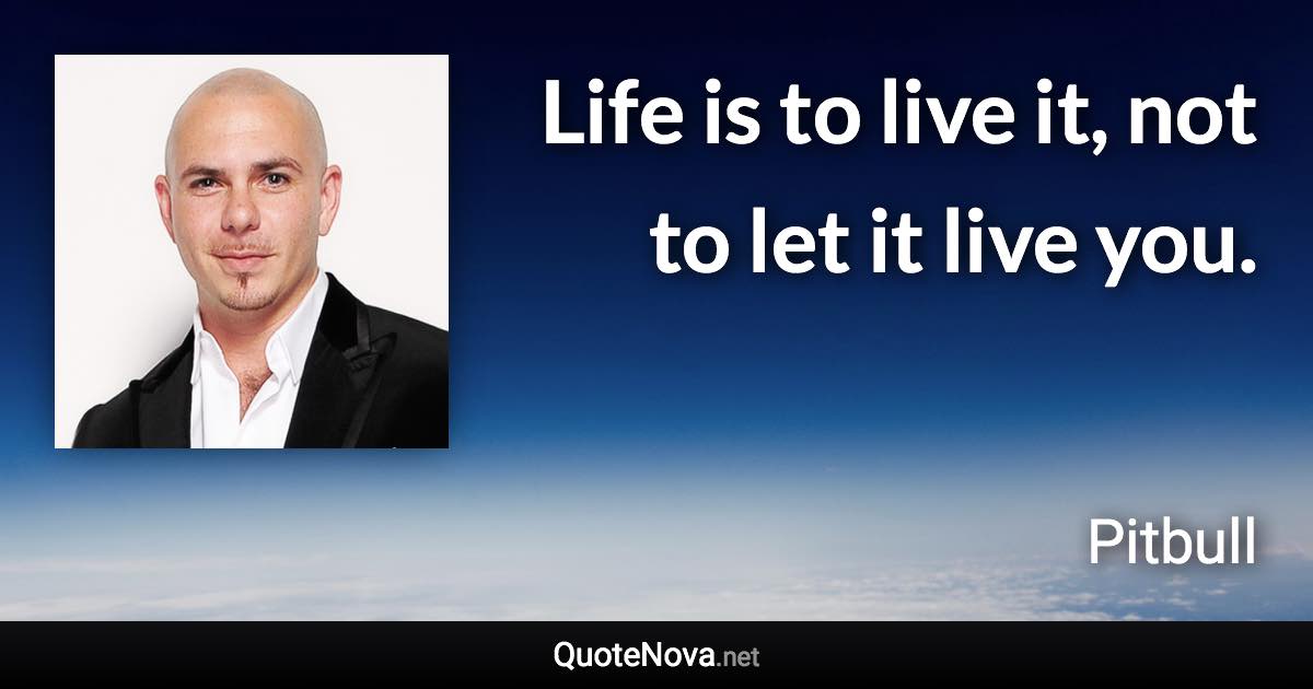 Life is to live it, not to let it live you. - Pitbull quote