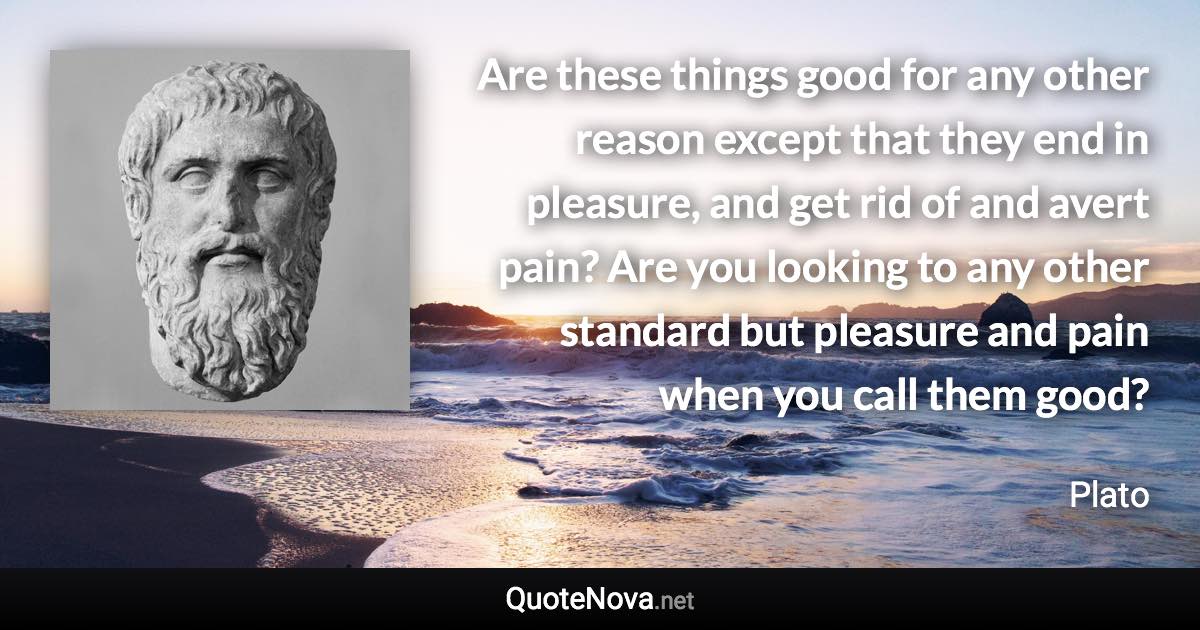 Are these things good for any other reason except that they end in pleasure, and get rid of and avert pain? Are you looking to any other standard but pleasure and pain when you call them good? - Plato quote