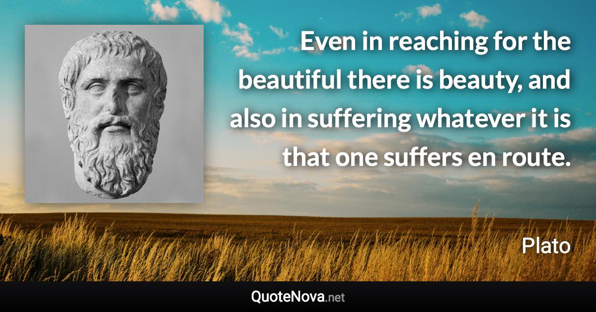 Even in reaching for the beautiful there is beauty, and also in suffering whatever it is that one suffers en route. - Plato quote