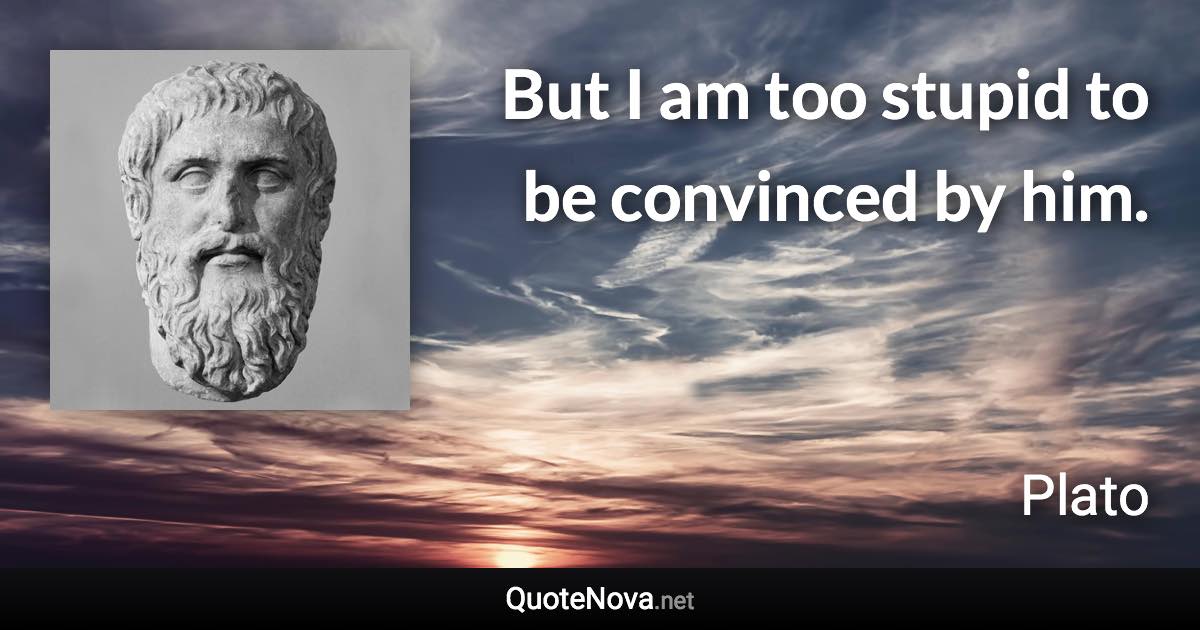 But I am too stupid to be convinced by him. - Plato quote