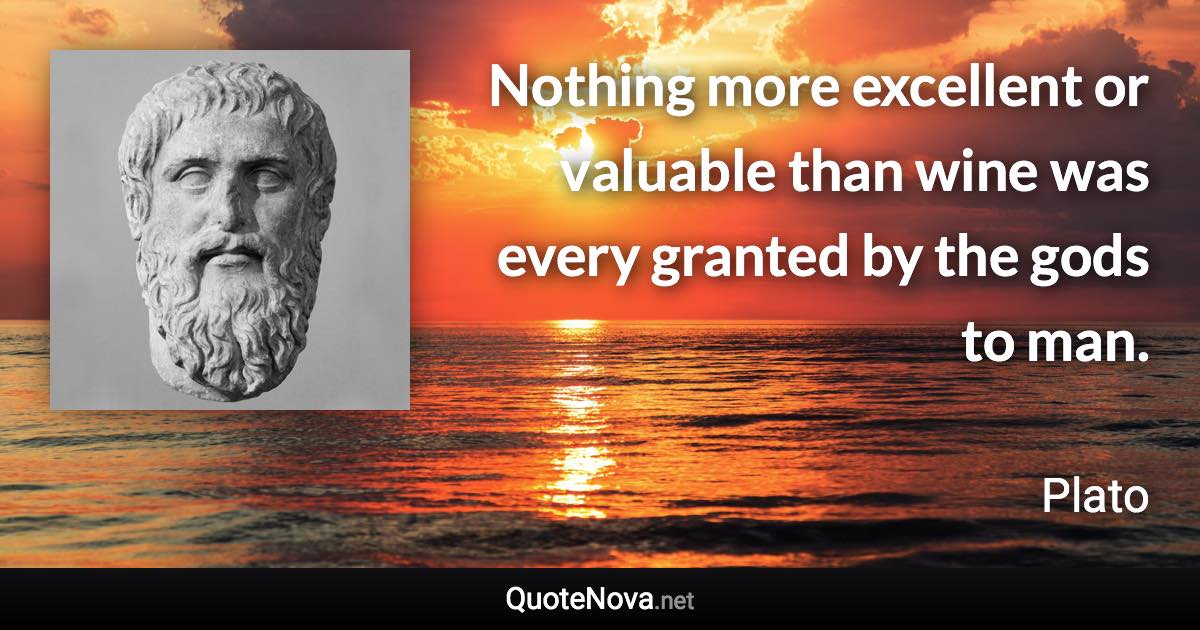 Nothing more excellent or valuable than wine was every granted by the gods to man. - Plato quote