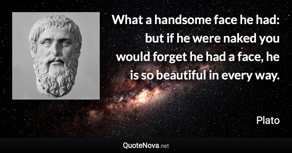 What a handsome face he had: but if he were naked you would forget he had a face, he is so beautiful in every way. - Plato quote