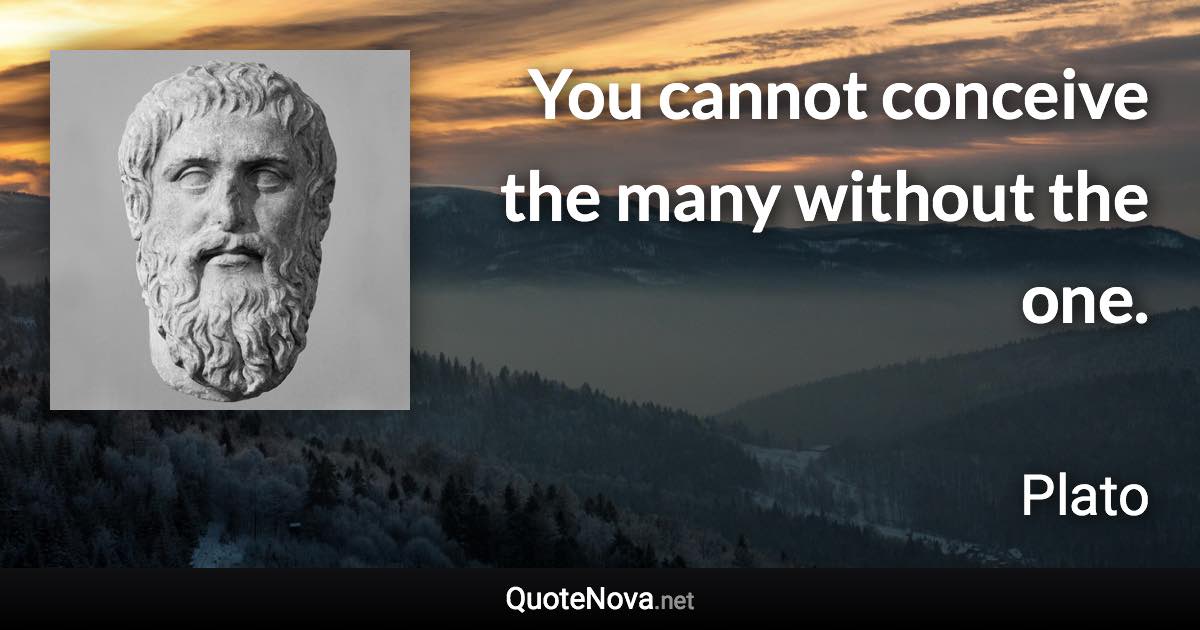 You cannot conceive the many without the one. - Plato quote