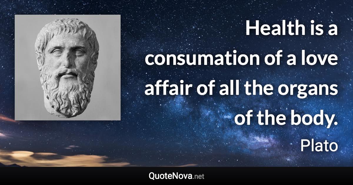 Health is a consumation of a love affair of all the organs of the body. - Plato quote