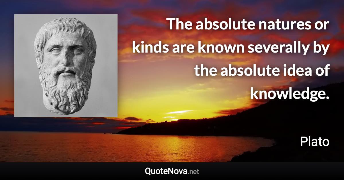 The absolute natures or kinds are known severally by the absolute idea of knowledge. - Plato quote