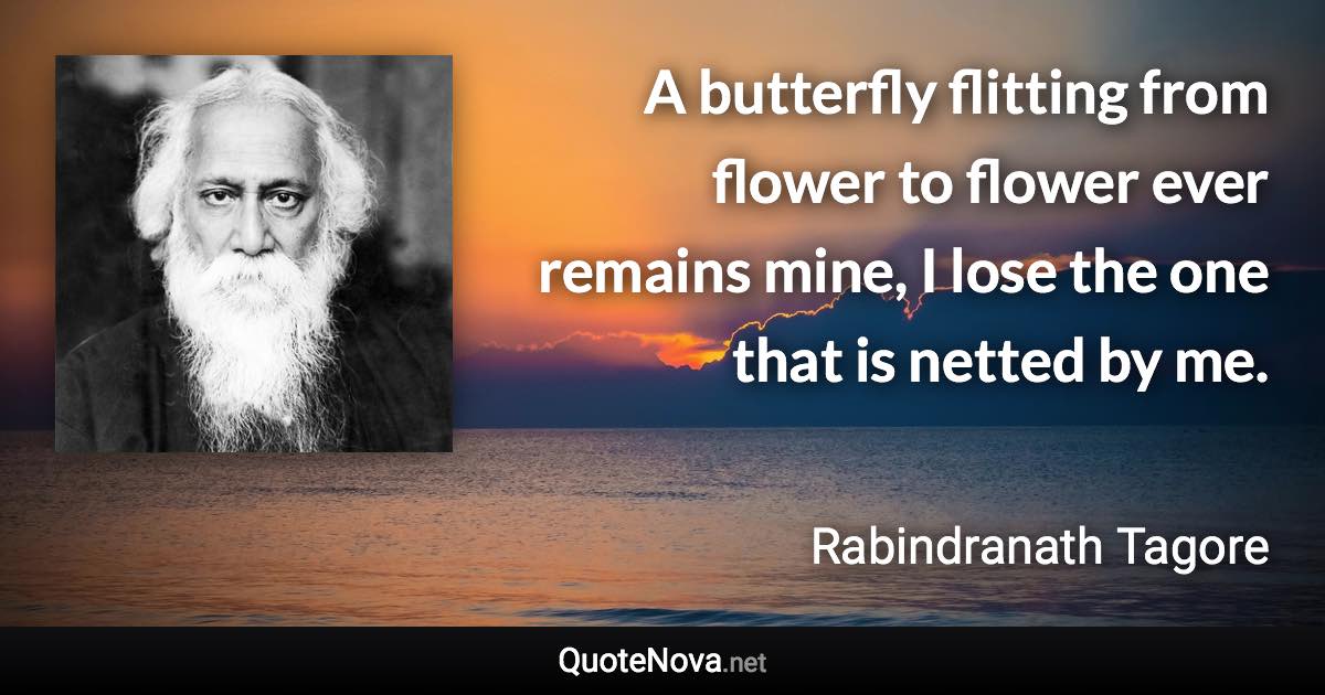 A butterfly flitting from flower to flower ever remains mine, I lose the one that is netted by me. - Rabindranath Tagore quote