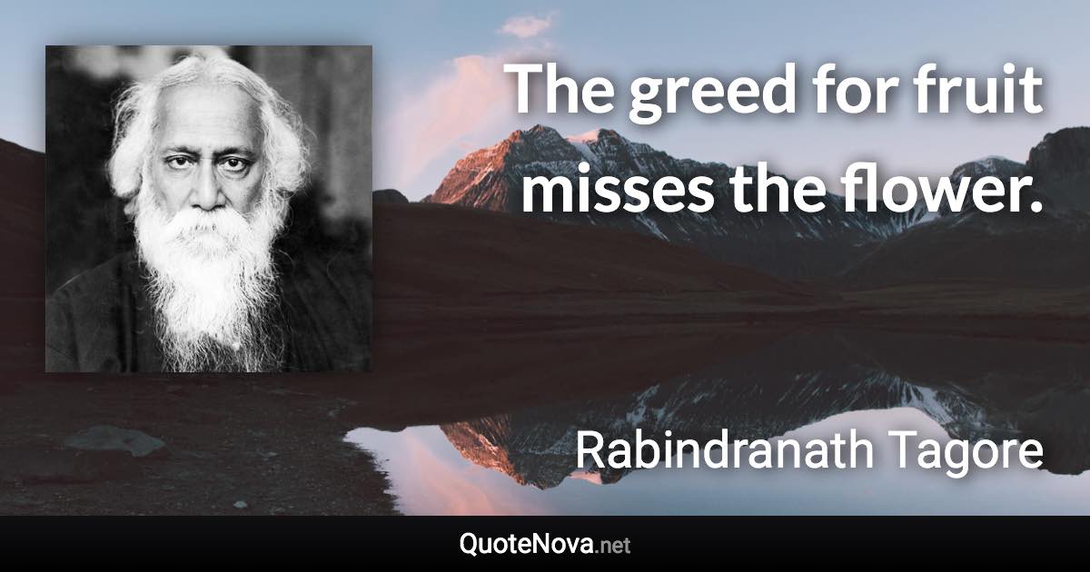 The greed for fruit misses the flower. - Rabindranath Tagore quote