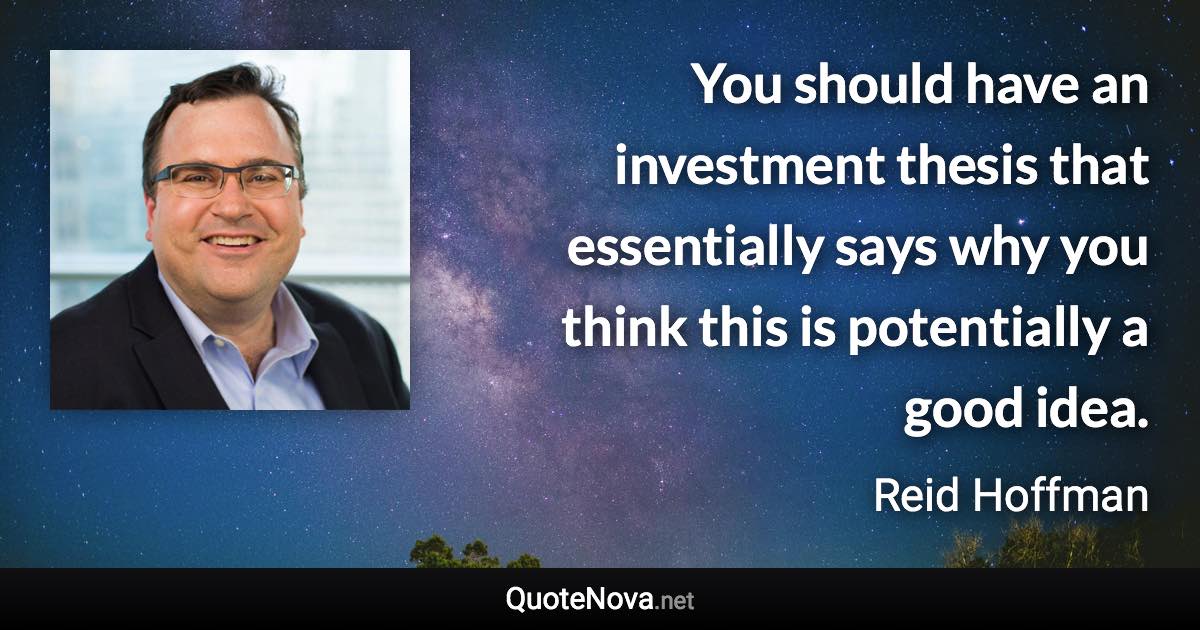 You should have an investment thesis that essentially says why you think this is potentially a good idea. - Reid Hoffman quote