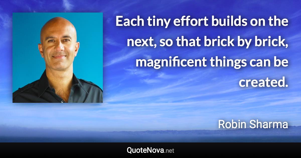 Each tiny effort builds on the next, so that brick by brick, magnificent things can be created. - Robin Sharma quote