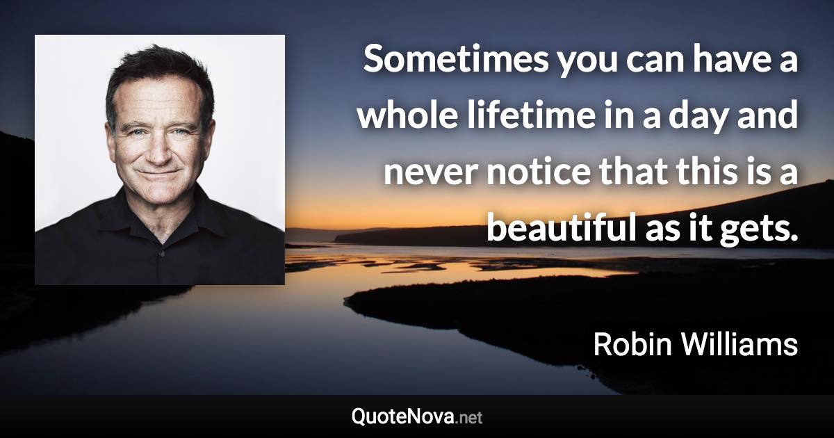 Sometimes you can have a whole lifetime in a day and never notice that this is a beautiful as it gets. - Robin Williams quote