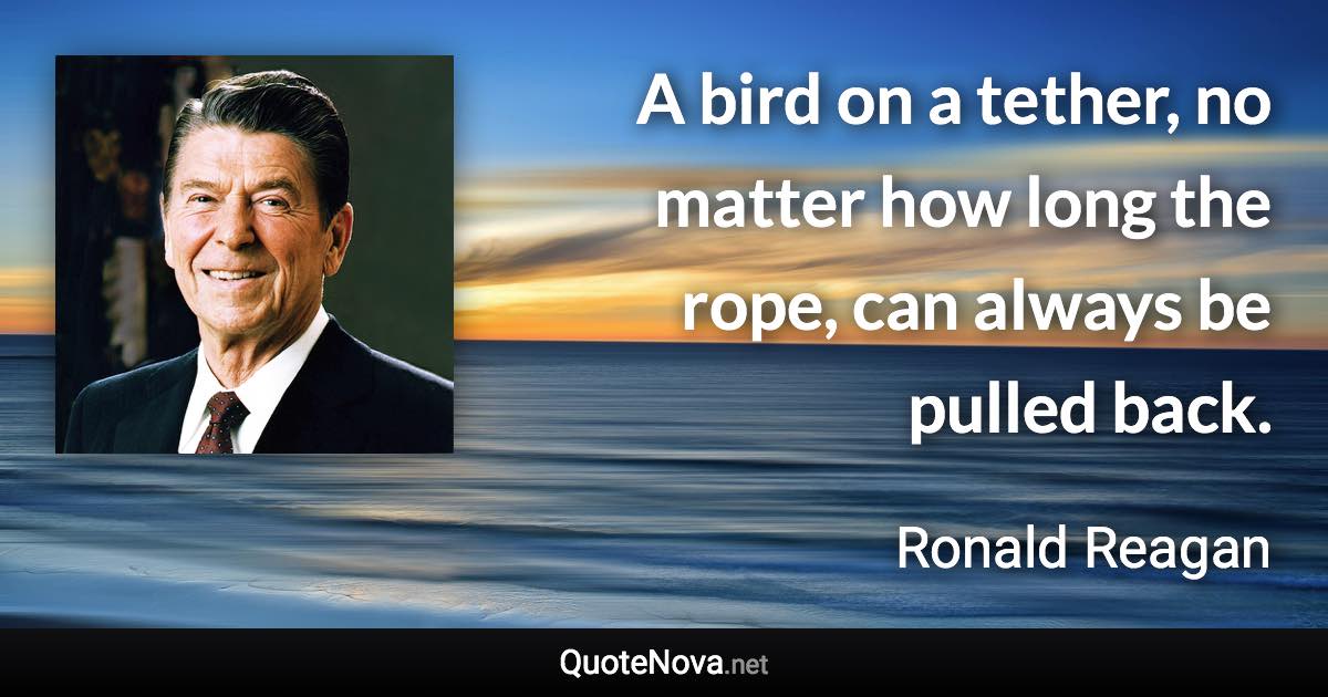 A bird on a tether, no matter how long the rope, can always be pulled back. - Ronald Reagan quote