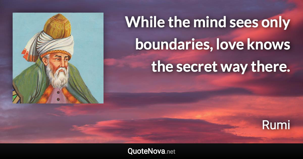 While the mind sees only boundaries, love knows the secret way there. - Rumi quote