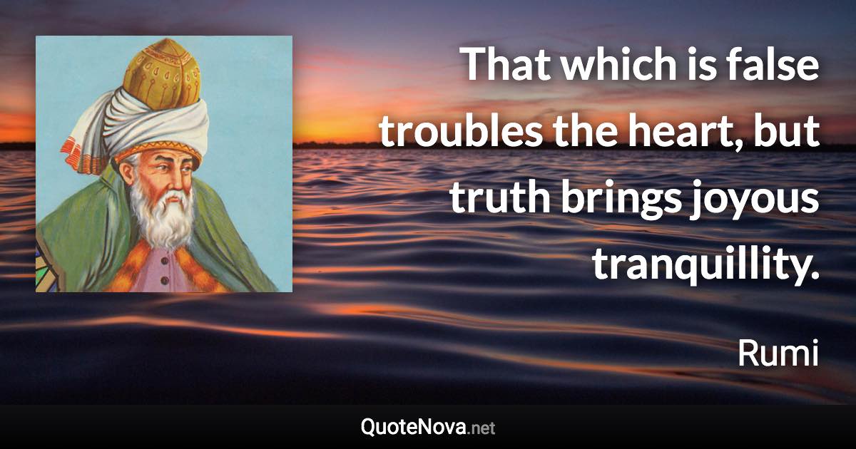 That which is false troubles the heart, but truth brings joyous tranquillity. - Rumi quote