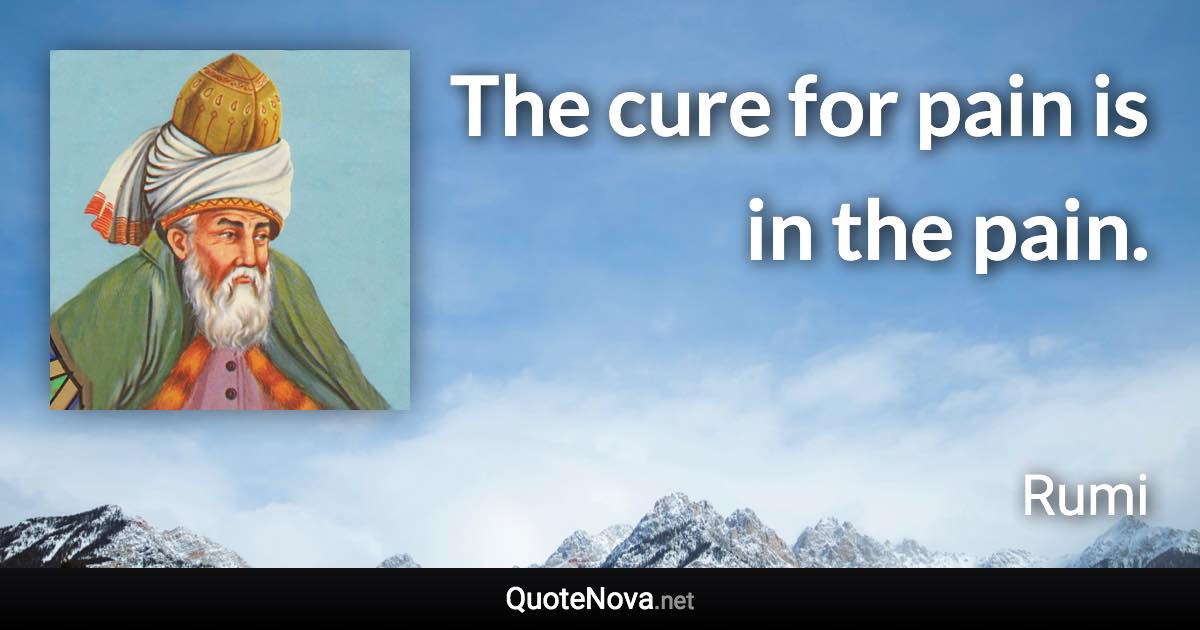 The cure for pain is in the pain. - Rumi quote