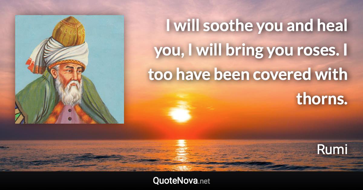 I will soothe you and heal you, I will bring you roses. I too have been covered with thorns. - Rumi quote