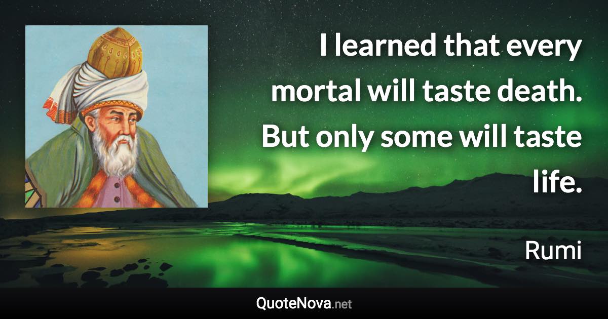 I learned that every mortal will taste death. But only some will taste life. - Rumi quote