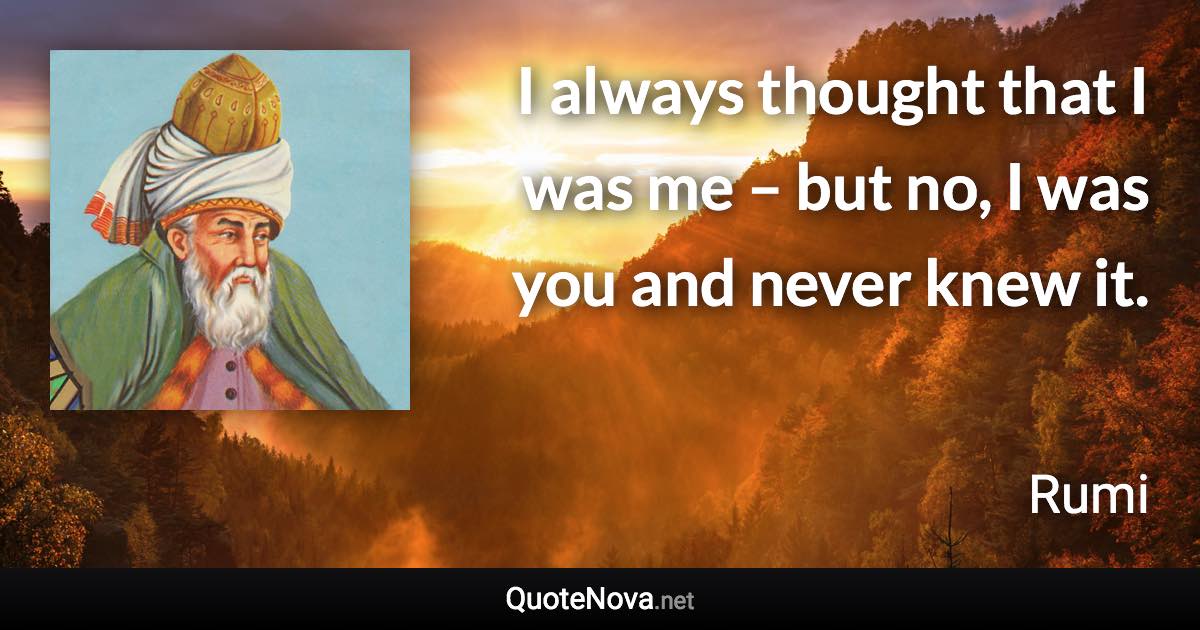 I always thought that I was me – but no, I was you and never knew it. - Rumi quote