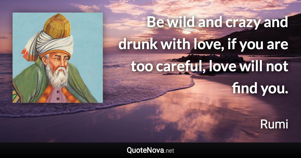 Be wild and crazy and drunk with love, if you are too careful, love will not find you. - Rumi quote