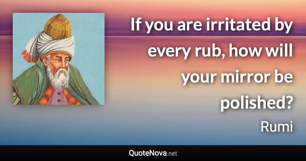 If you are irritated by every rub, how will your mirror be polished? - Rumi quote