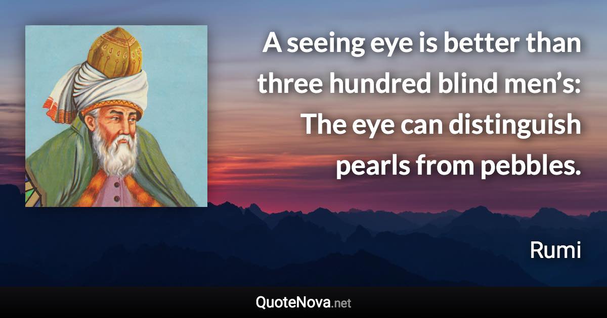 A seeing eye is better than three hundred blind men’s: The eye can distinguish pearls from pebbles. - Rumi quote