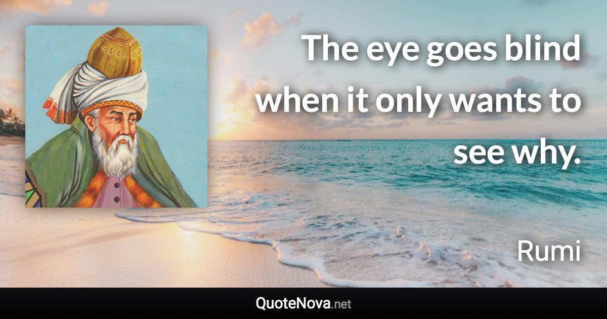 The eye goes blind when it only wants to see why. - Rumi quote