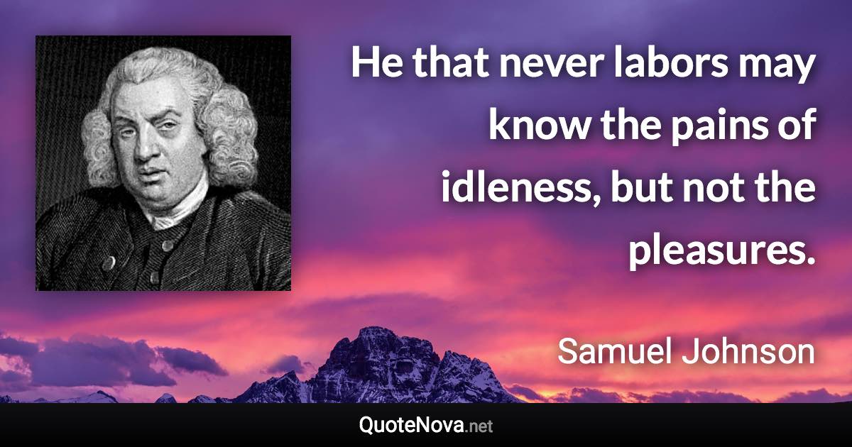 He that never labors may know the pains of idleness, but not the pleasures. - Samuel Johnson quote