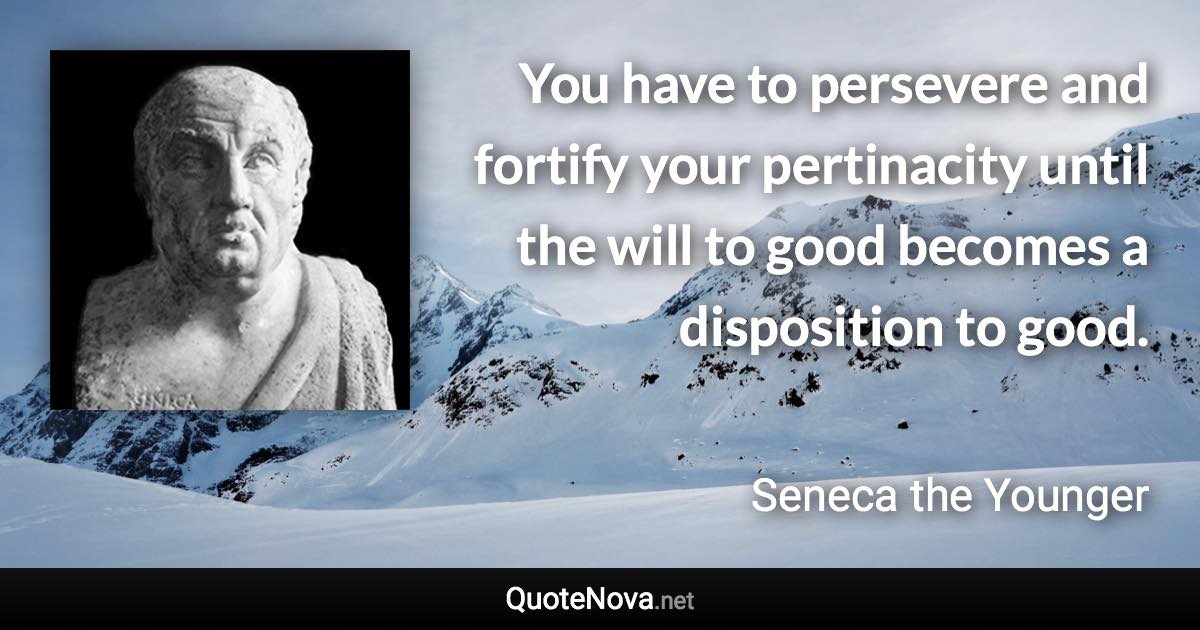 You have to persevere and fortify your pertinacity until the will to good becomes a disposition to good. - Seneca the Younger quote