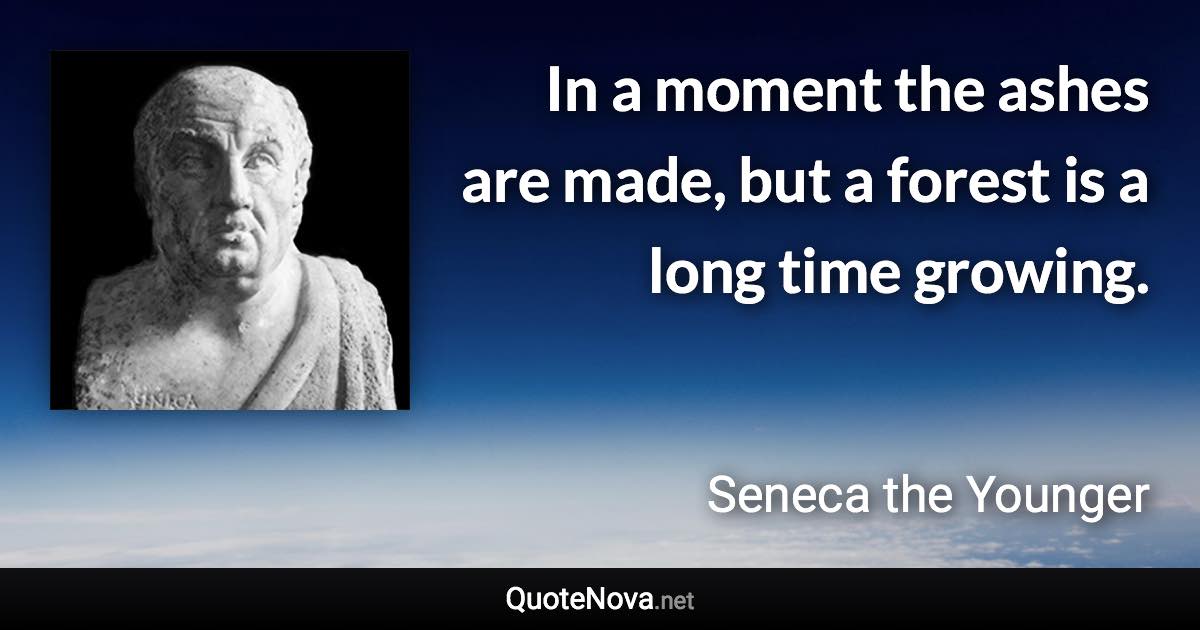 In a moment the ashes are made, but a forest is a long time growing. - Seneca the Younger quote