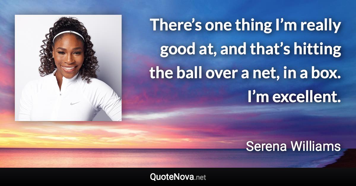 There’s one thing I’m really good at, and that’s hitting the ball over a net, in a box. I’m excellent. - Serena Williams quote