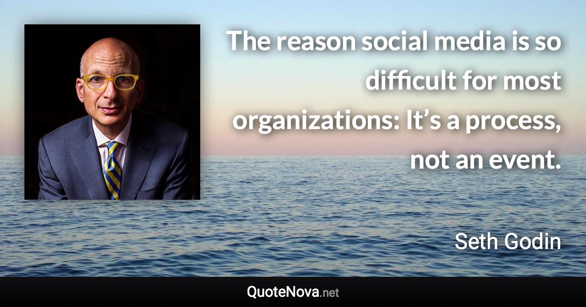 The reason social media is so difficult for most organizations: It’s a process, not an event. - Seth Godin quote