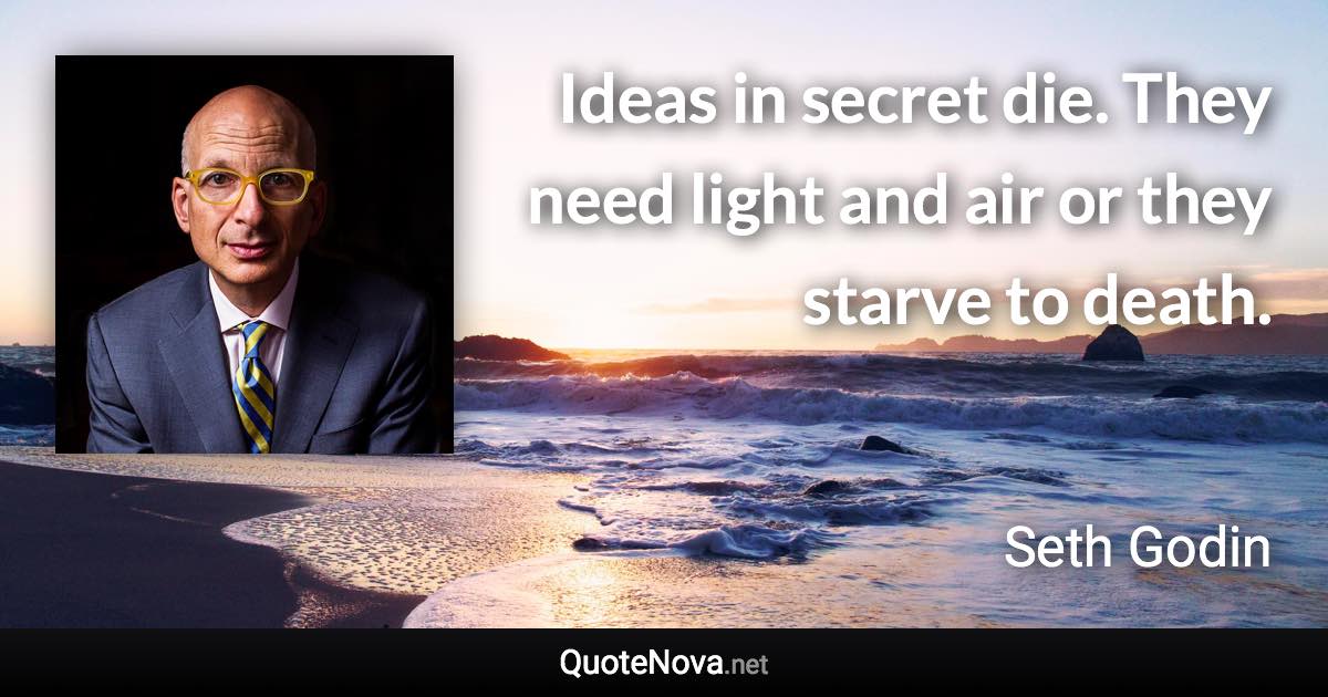 Ideas in secret die. They need light and air or they starve to death. - Seth Godin quote