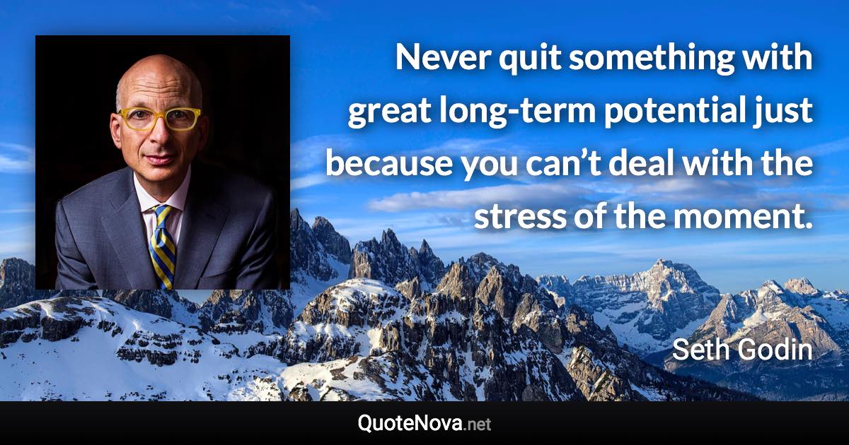 Never quit something with great long-term potential just because you can’t deal with the stress of the moment. - Seth Godin quote