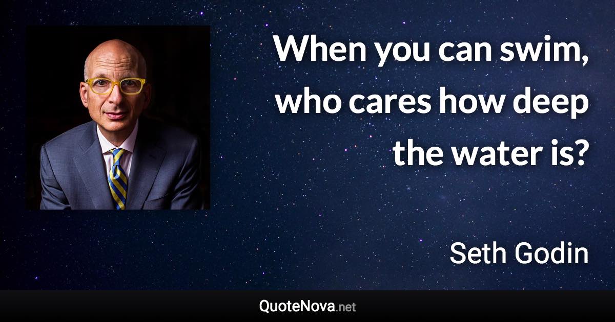 When you can swim, who cares how deep the water is? - Seth Godin quote