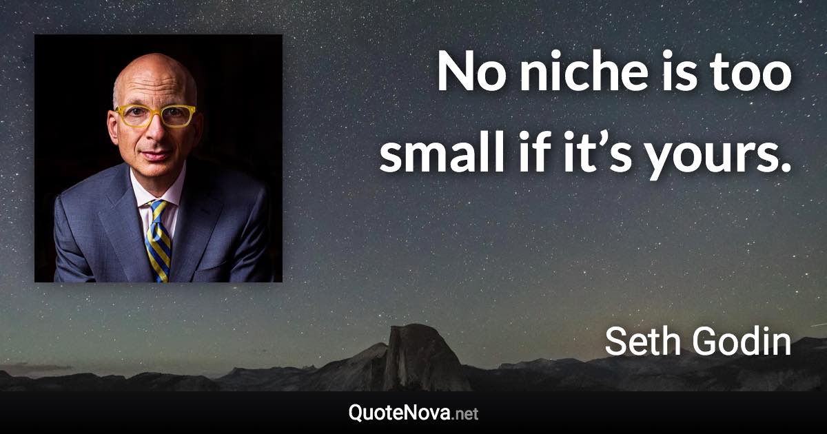 No niche is too small if it’s yours. - Seth Godin quote