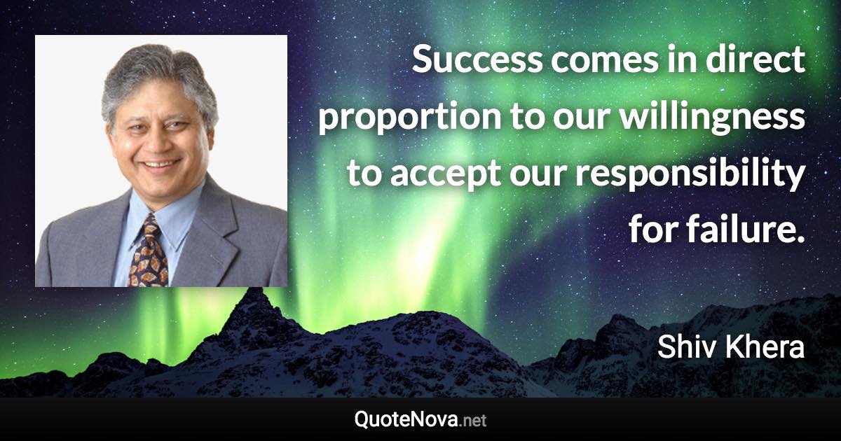 Success comes in direct proportion to our willingness to accept our responsibility for failure. - Shiv Khera quote