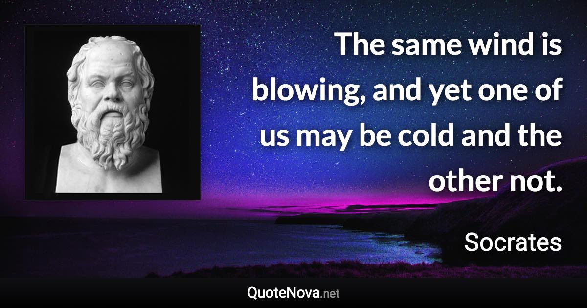 The same wind is blowing, and yet one of us may be cold and the other not. - Socrates quote