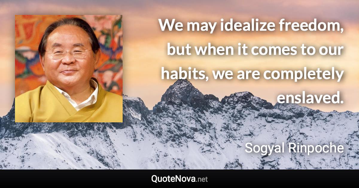 We may idealize freedom, but when it comes to our habits, we are completely enslaved. - Sogyal Rinpoche quote