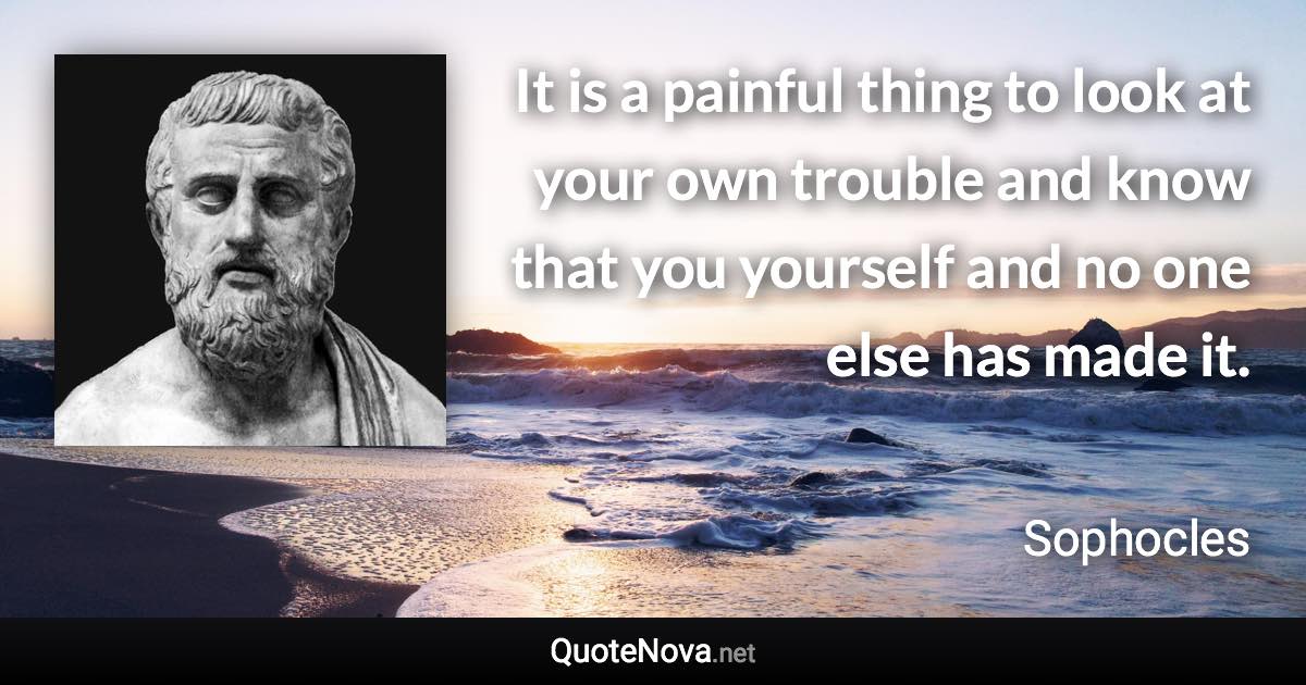 It is a painful thing to look at your own trouble and know that you yourself and no one else has made it. - Sophocles quote